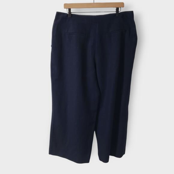 Loft Linen Blend Button Front Wide Leg Crop Pants High Rise Navy Blue Large - Picture 6 of 12